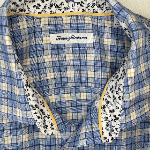 Tommy Bahama Dress Shirt Men 2XL/ TTG Blue Green Plaid Linen Cotton Button Up - Picture 3 of 6